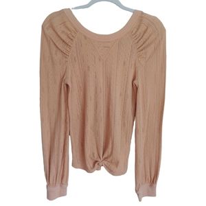 Free People Soft Gold Long Sleeve Knit Crop Top w Knot